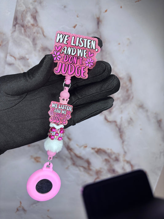 We listen clock badge