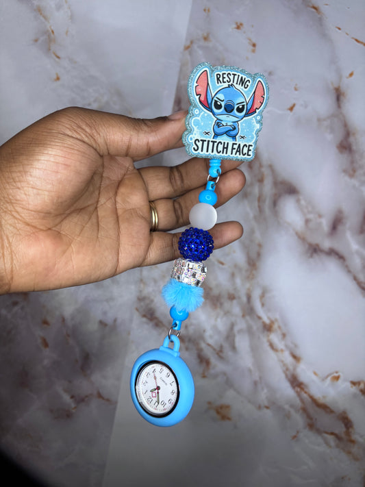 Stitch face clock badge